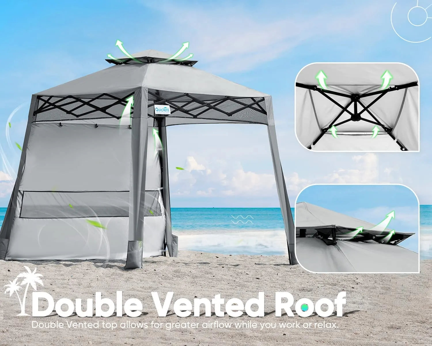 10x10 Gray Canopy Vent Roof#style_Gray w/ 1 Sidewall