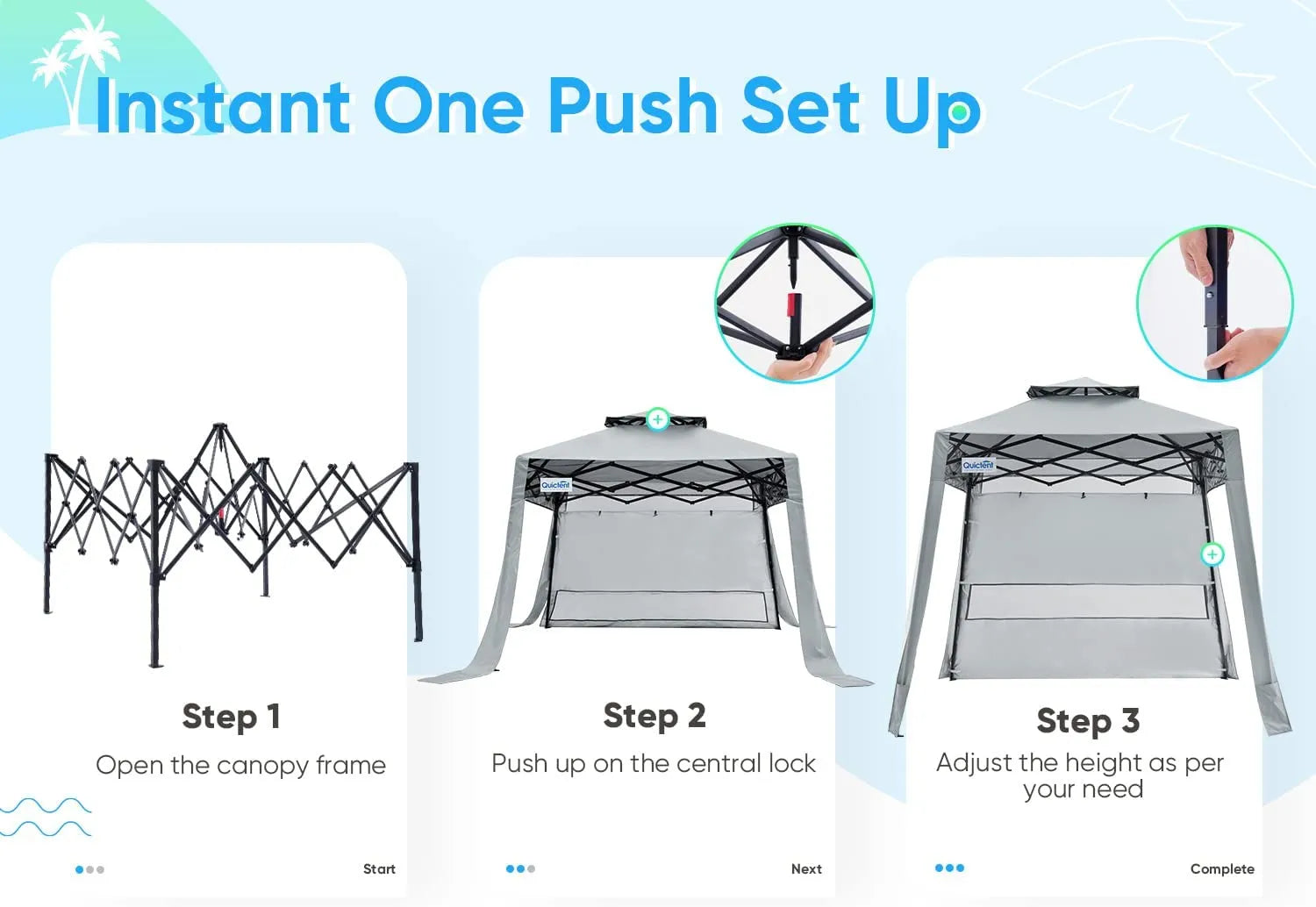 10x10 gray compact canopy set up process#style_Gray w/ 1 Sidewall