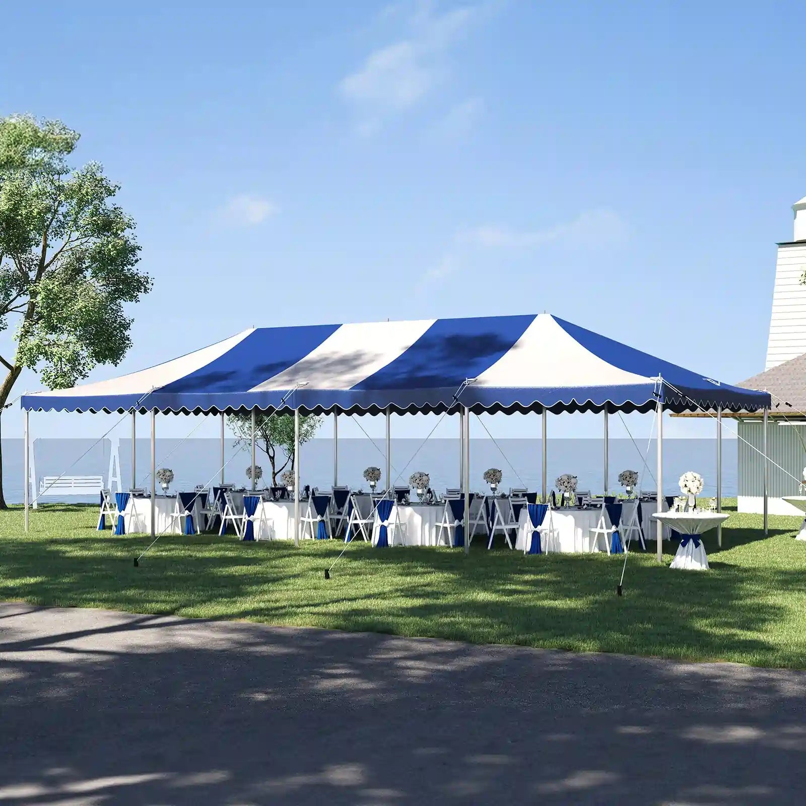 Pole Tent for Parties, Weddings, and Events Striped Blue#size_20x40ft-Striped Blue
