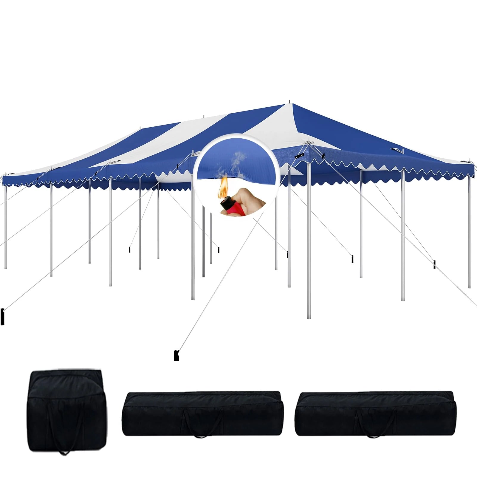 Quictent 20x40 Fire Retardant Pole Party Tent#size_20x40ft-Striped Blue