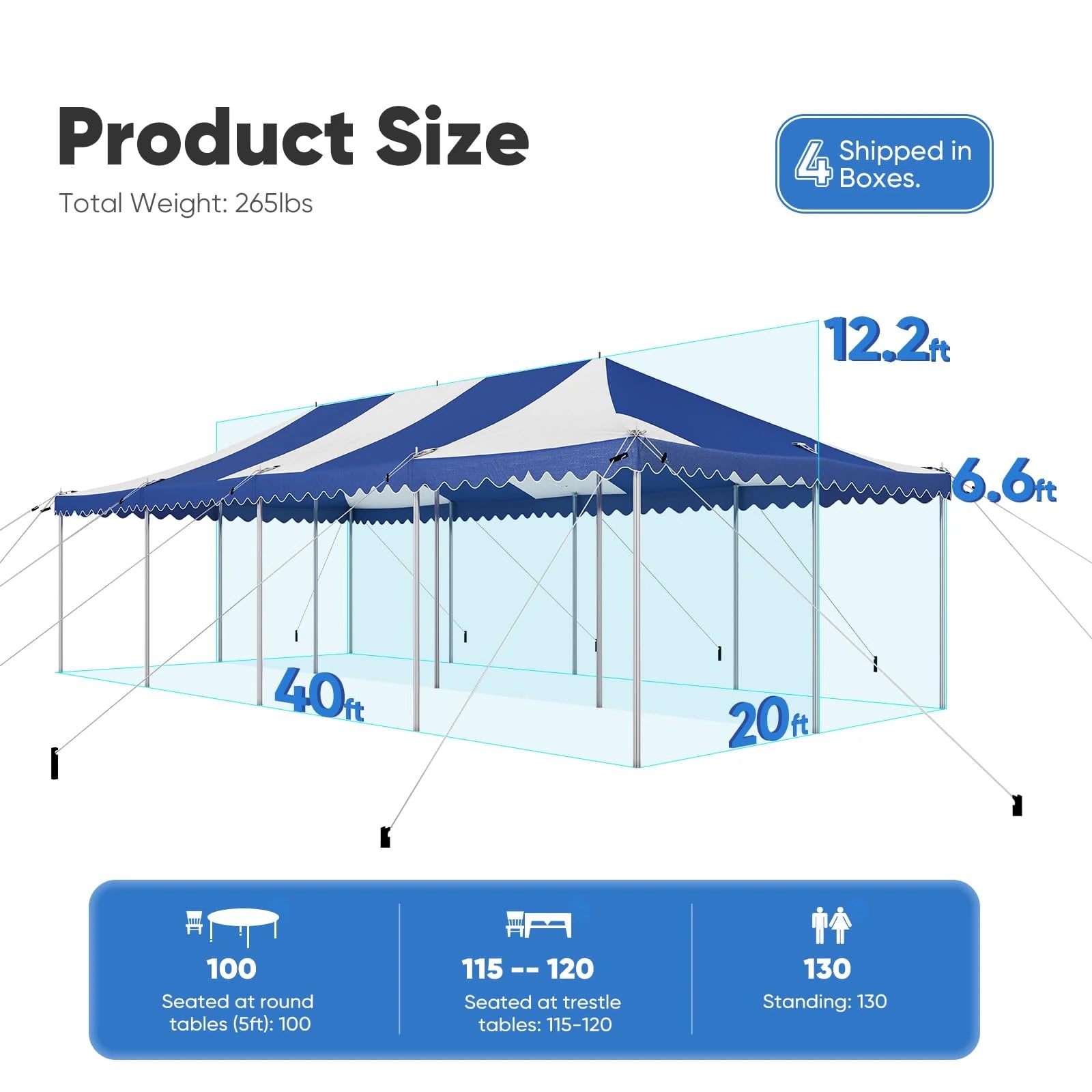 20x40 Party Tent Striped Blue Size#size_20x40ft-Striped Blue