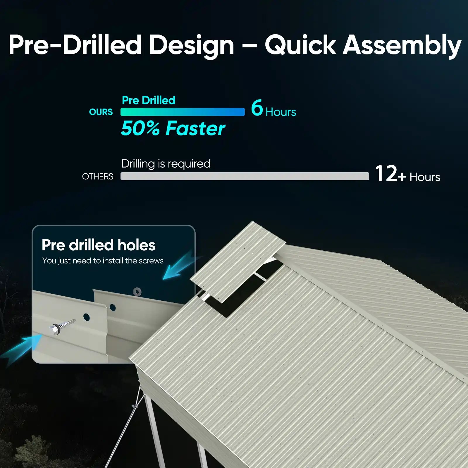 Pre-Drilled Holes for 50% Faster Assembly#size_13X26ft
