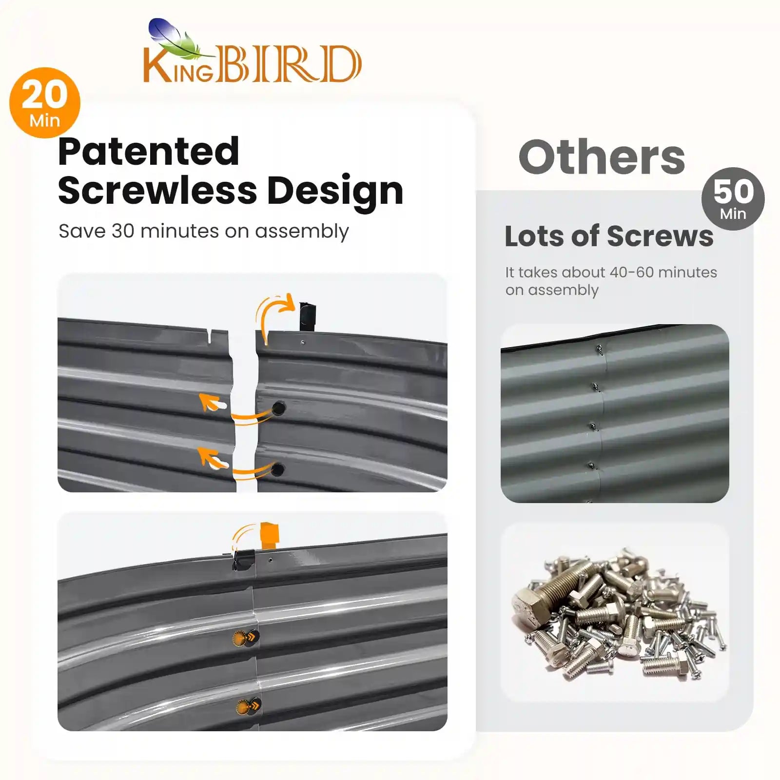 KING BIRD Screwless Raised Garden Bed 6x3x1ft patented screwless design#size_6x3x1ft