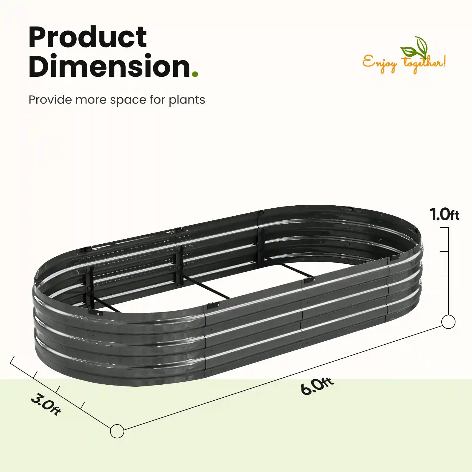 KING BIRD Screwless Raised Garden Bed 6x3x1ft product dimension#size_6x3x1ft