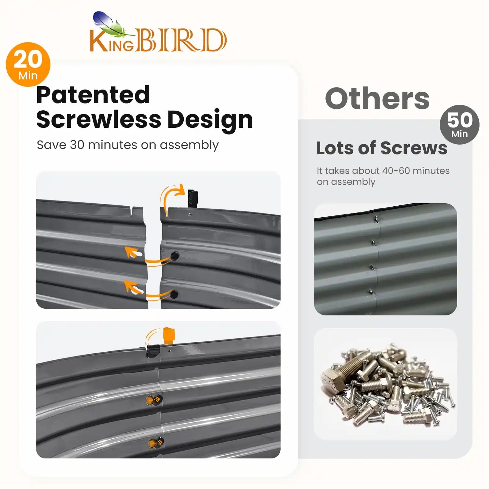 KING BIRD Screwless Raised Garden Bed 8x3x1ft patented screwless design#size_8x3x1ft