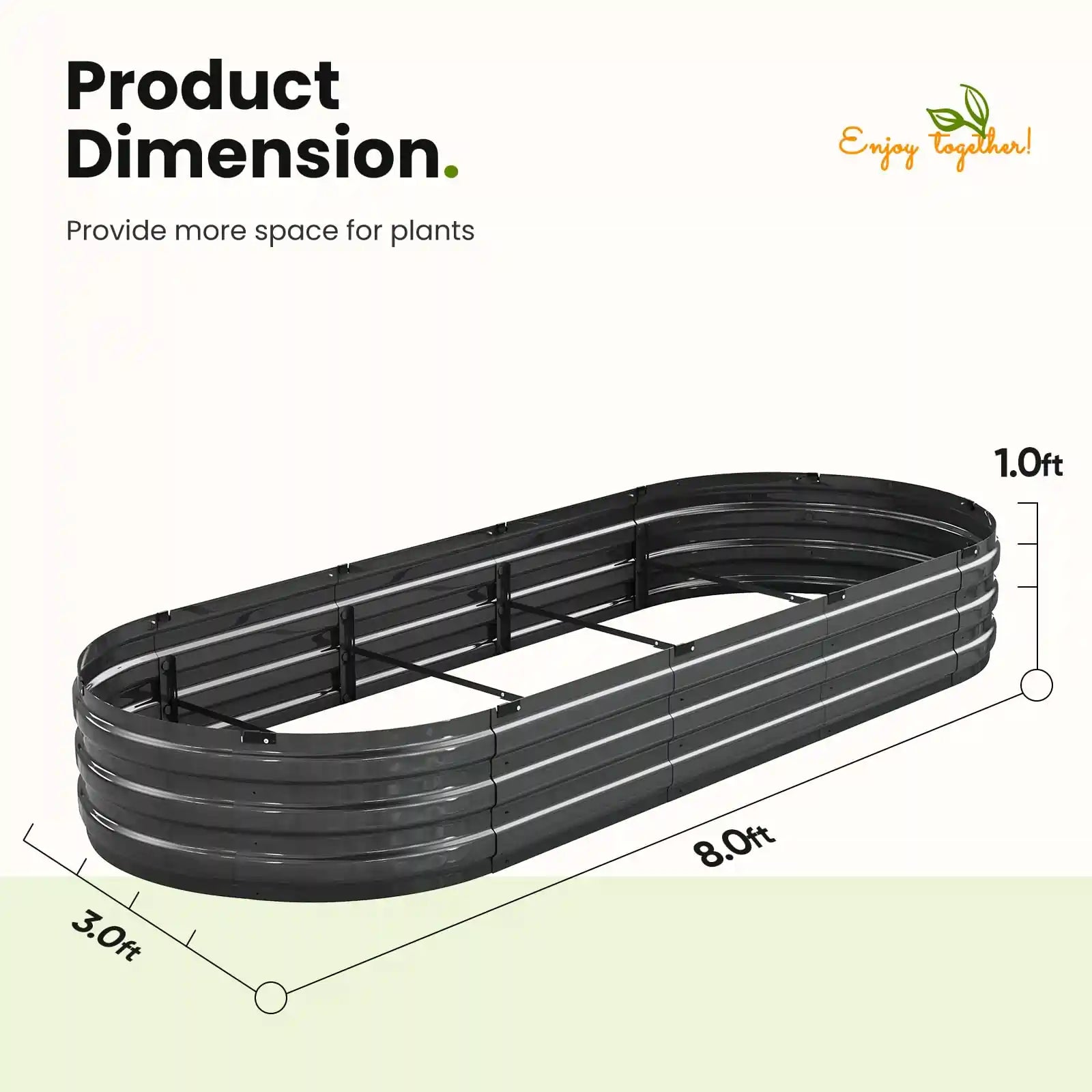 KING BIRD Screwless Raised Garden Bed 8x3x1ft product dimension#size_8x3x1ft