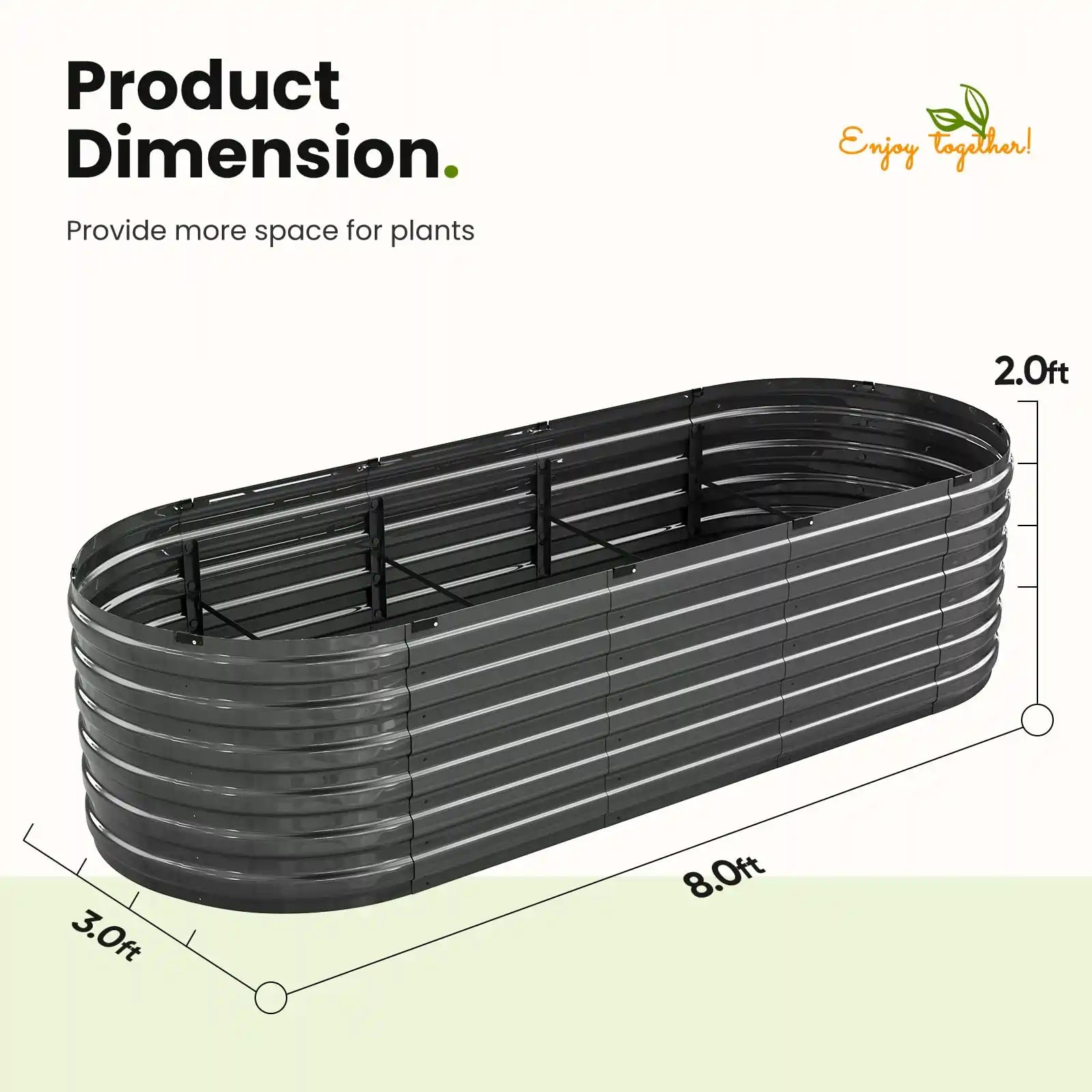 KING BIRD Screwless Raised Garden Bed 8x3x2ft product dimension#size_8x3x2ft
