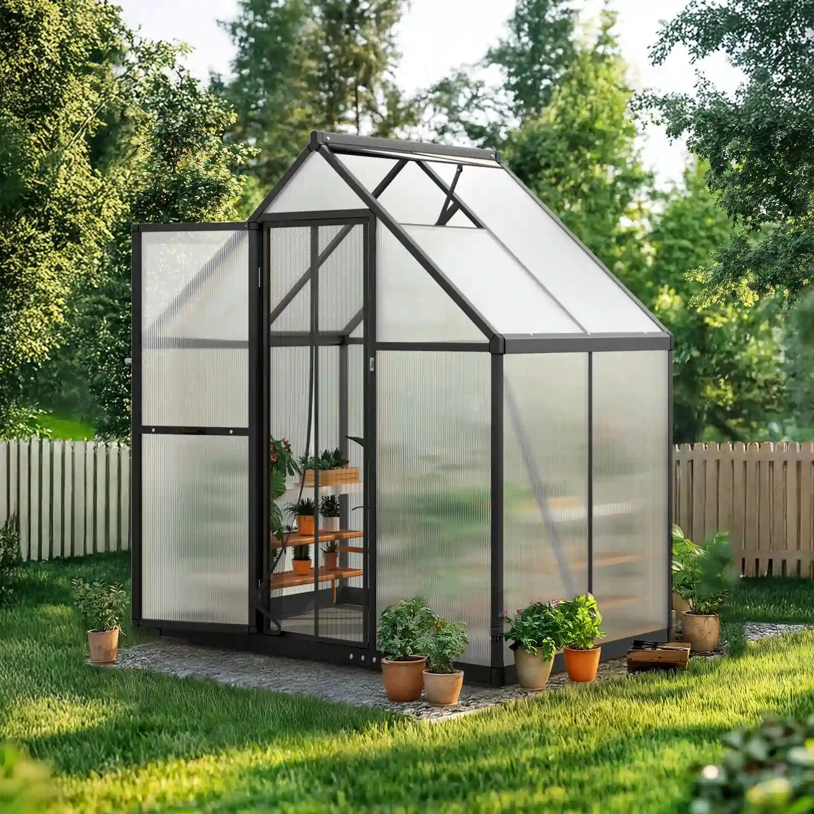 Polycarbonate Walk-in Green House#size_3.7X5.6X6.4ft-Black