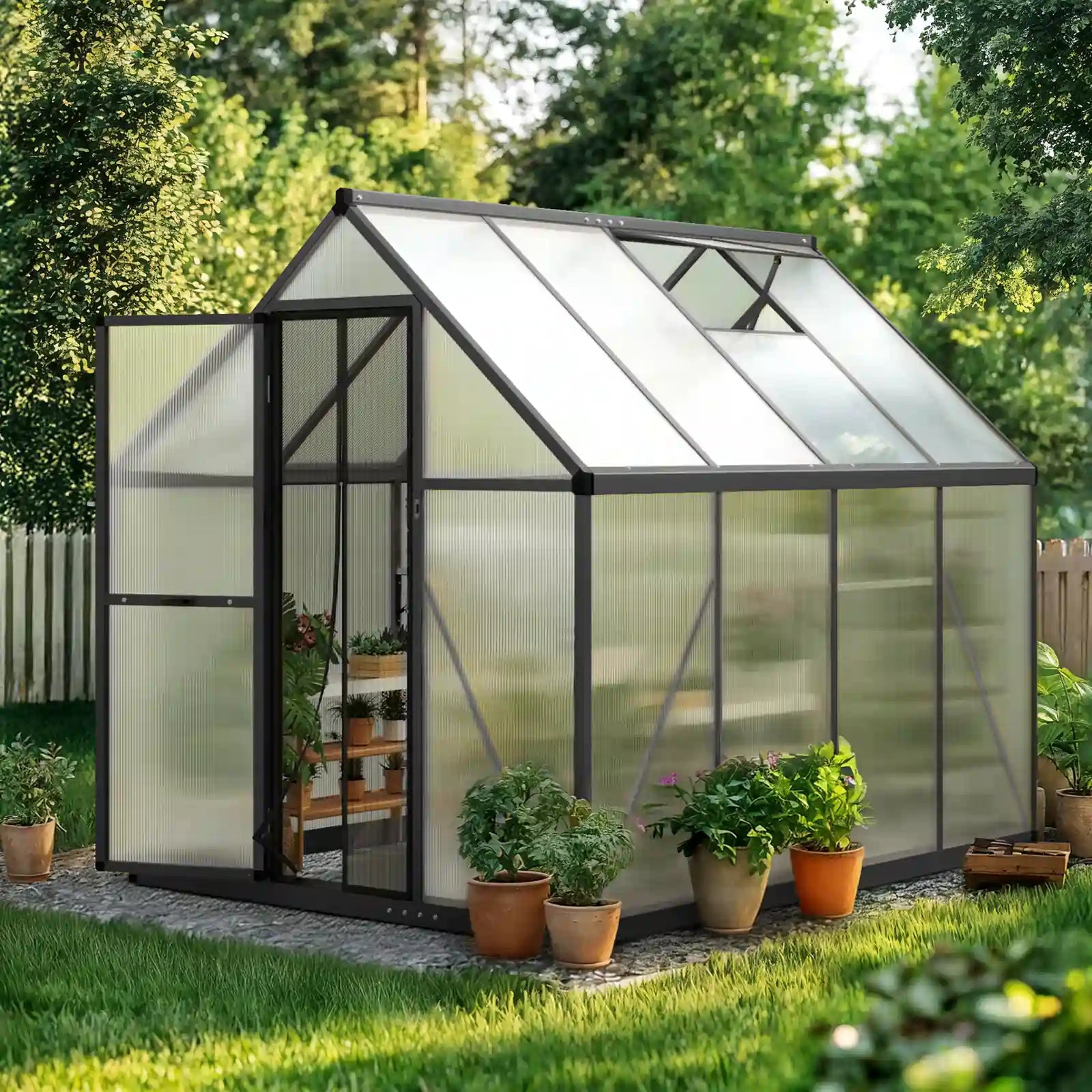 Polycarbonate Greenhouse for Outdoors#size_7.4X5.6X6.4ft-Black