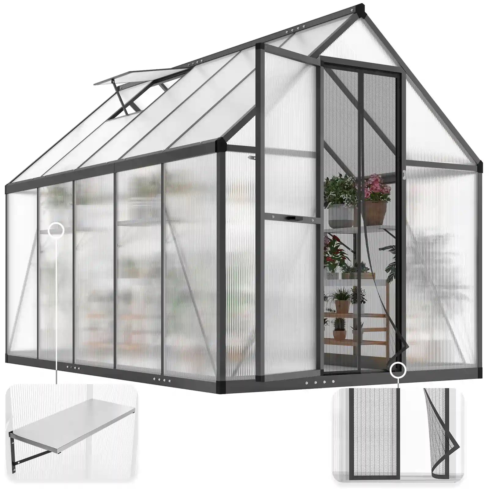 Polycarbonate Walk-in Greenhouse#size_9.2X5.6X6.4ft-Black