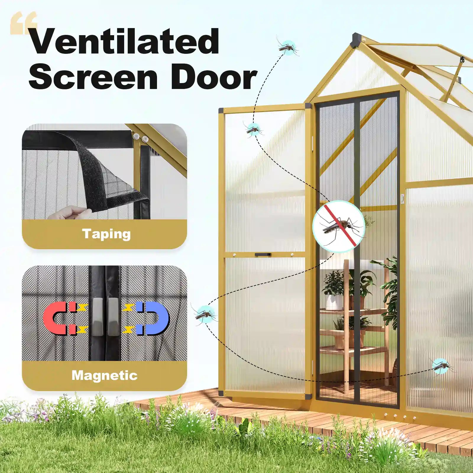 Ventilated Screen Door#size_3.7X5.6X6.4ft-Brown