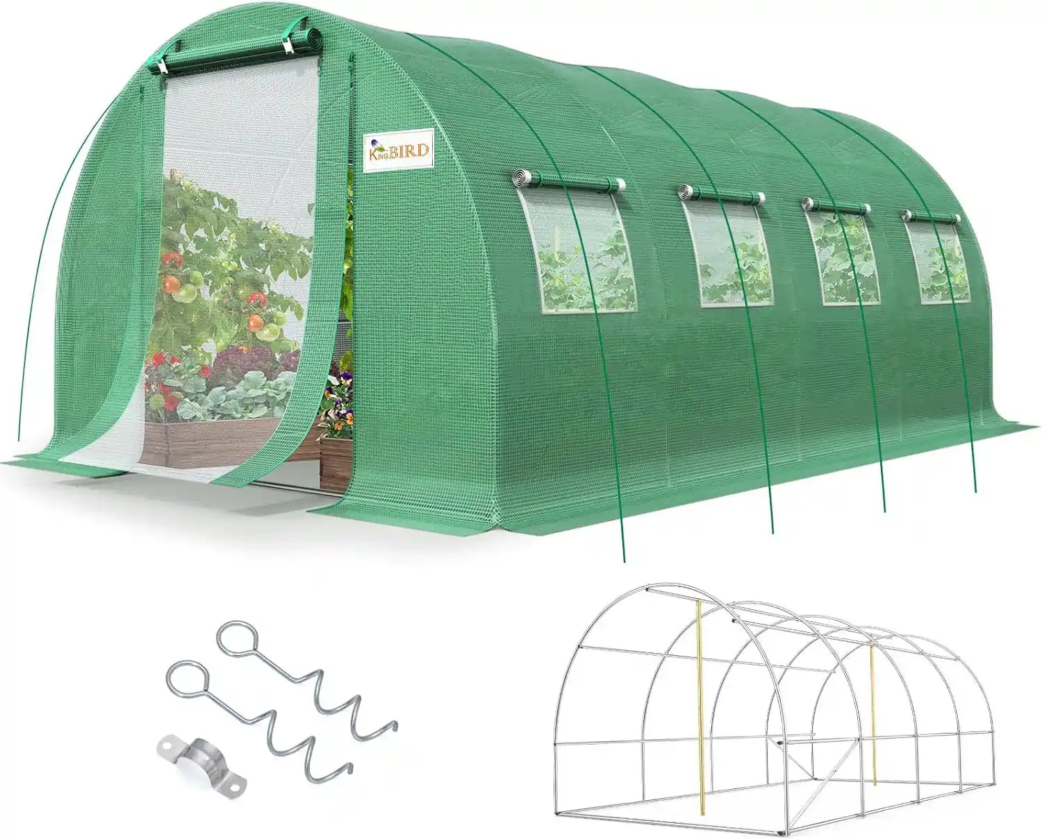 KING BIRD Premium 20x10x6.6FT Greenhouse Green for Outdoors#color_20ft-Green