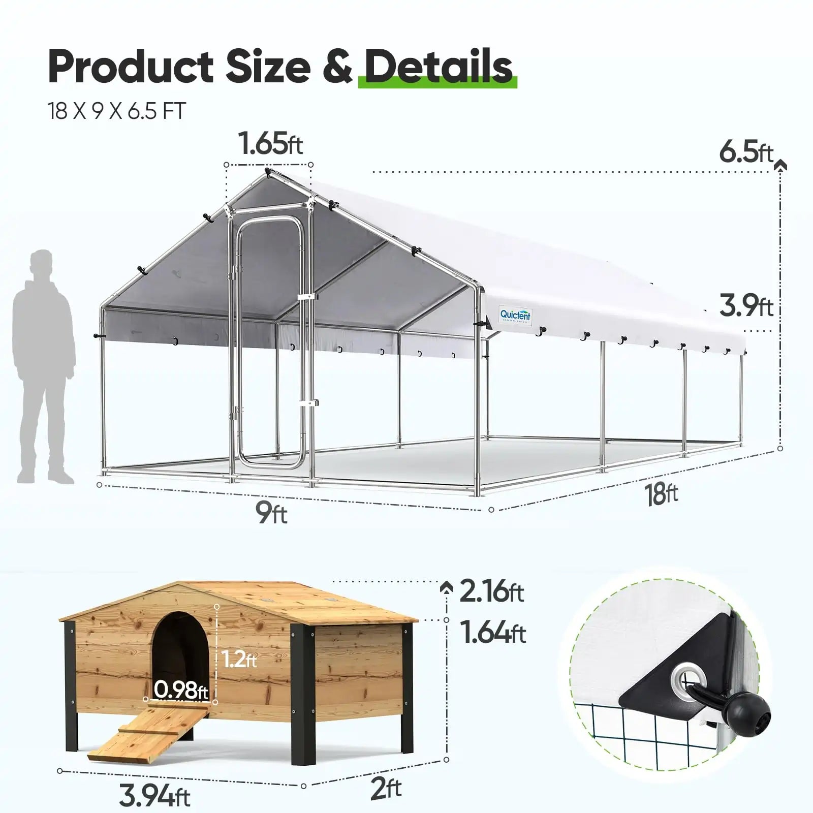 18x9x6.6FT Chicken Coop Size#size_18x9FT WireMesh-with NestBox