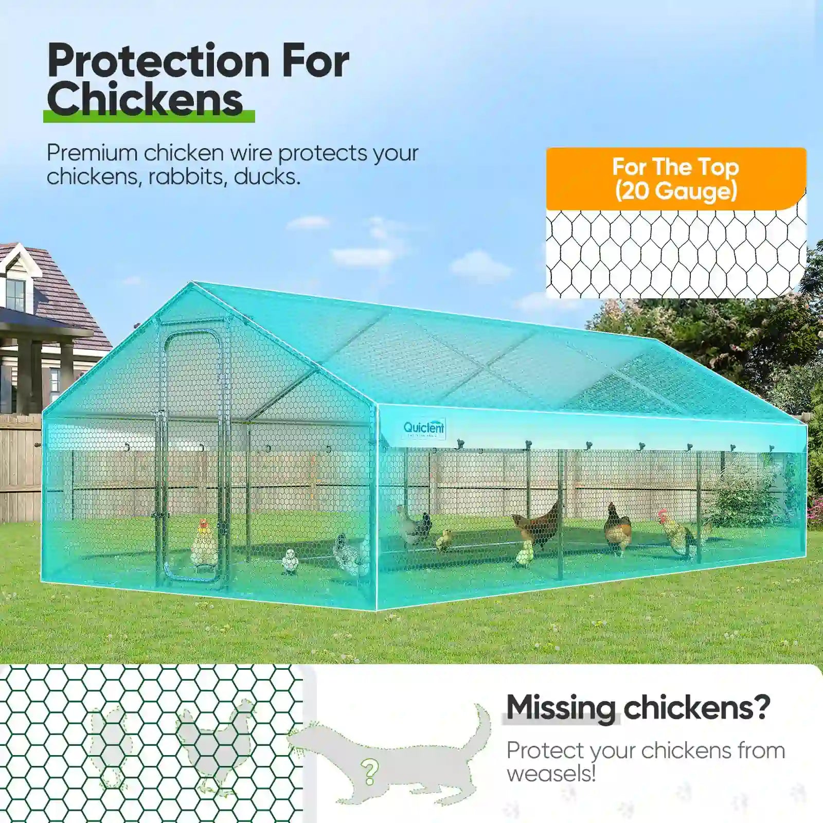 Walk-in Cage Peak Hen House for Yard Farm#size_18x9FT WireMesh-with NestBox