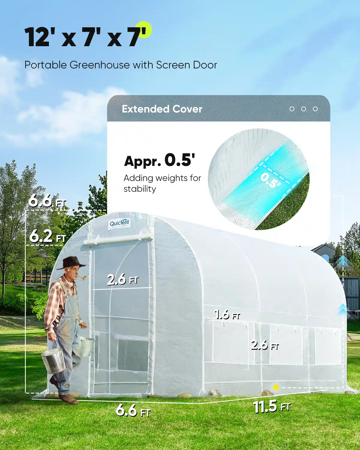 12x7x7FT portable greenhouse with screen door#color_white (with 2 doors)
