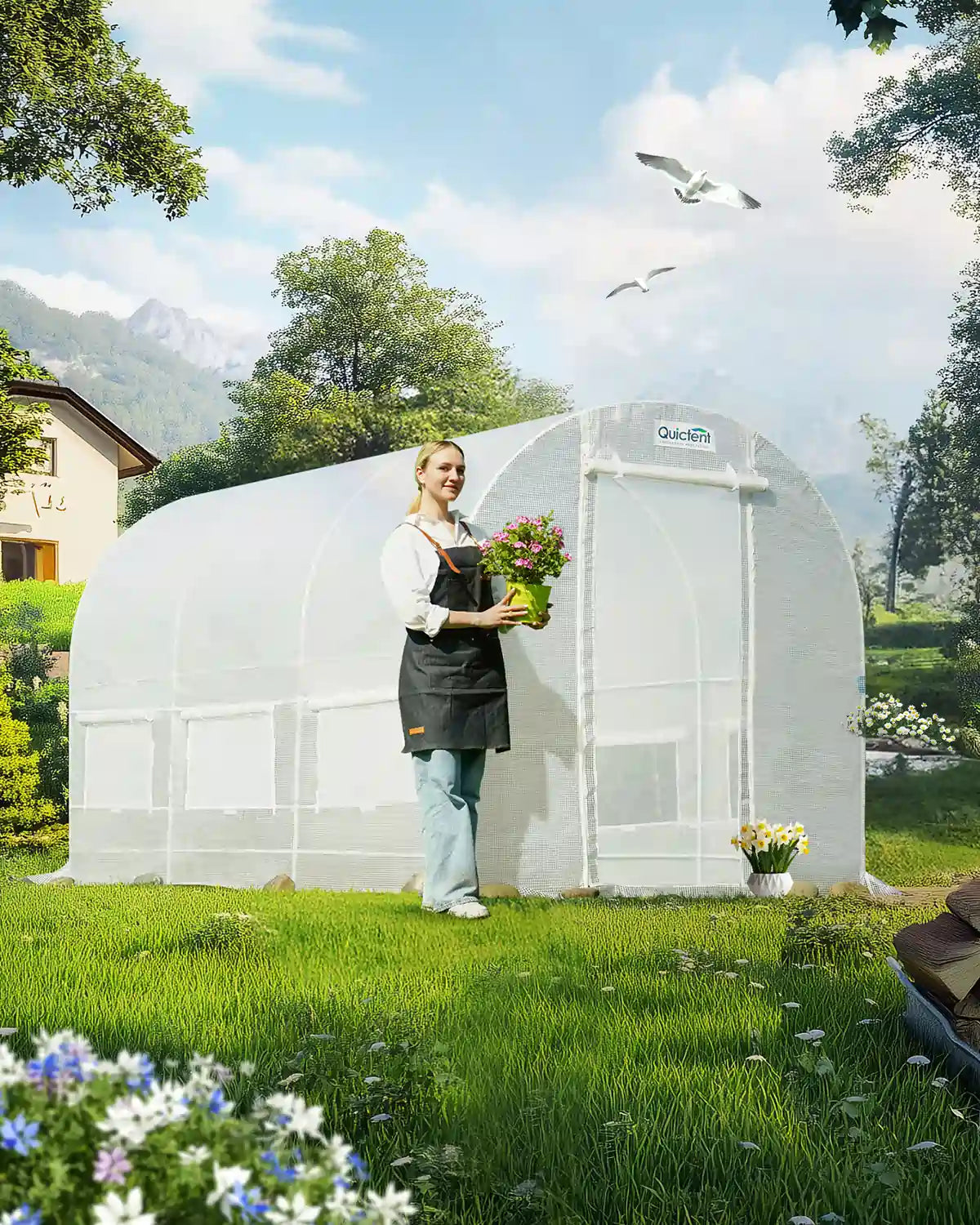 12x7x7FT Fast Setup Greenhouse for Outdoors#color_white (with 2 doors)