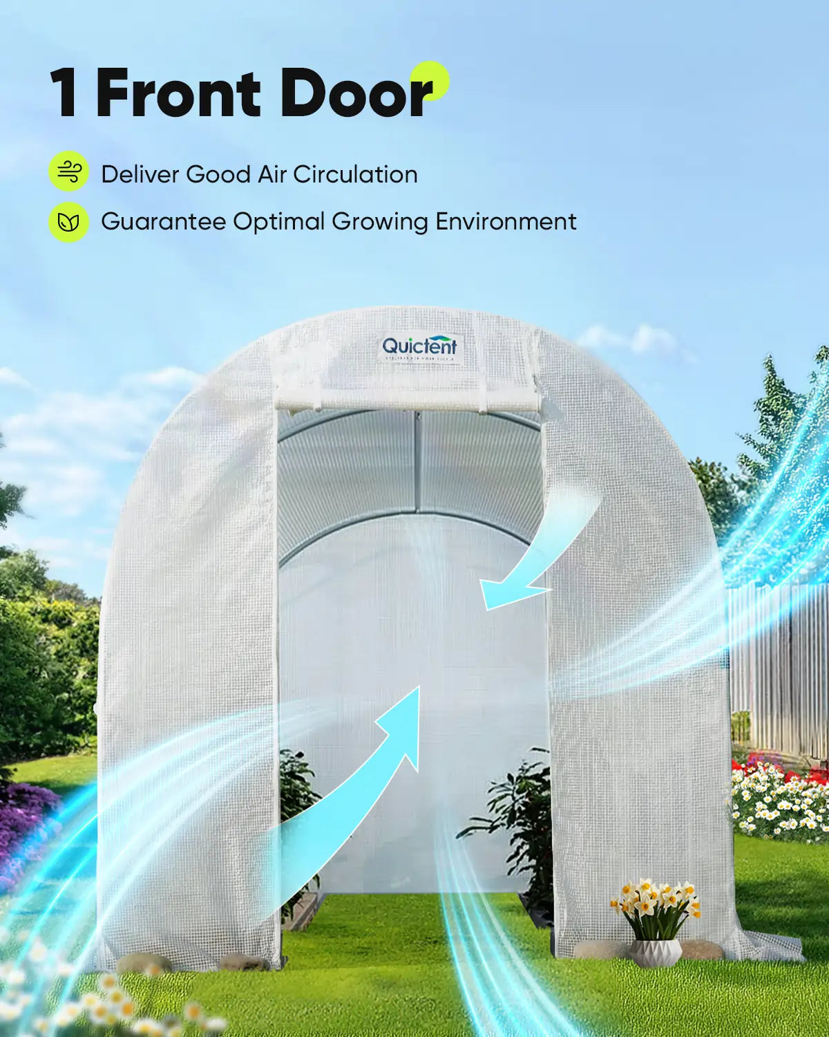 White 12' x 7' x 7' Tunnel Greenhouse with 1 front door#color_white (with 1 door)