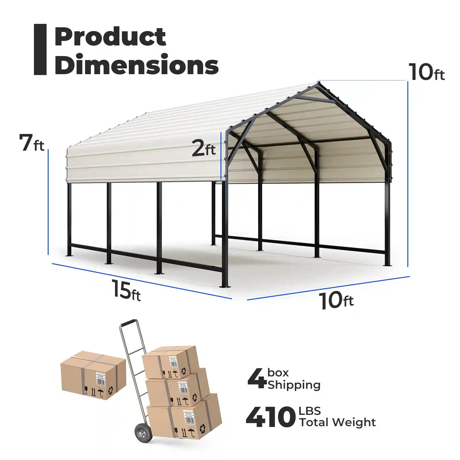 Quictent 10x15 ft Metal Roof Carport Size#size_10X15ft