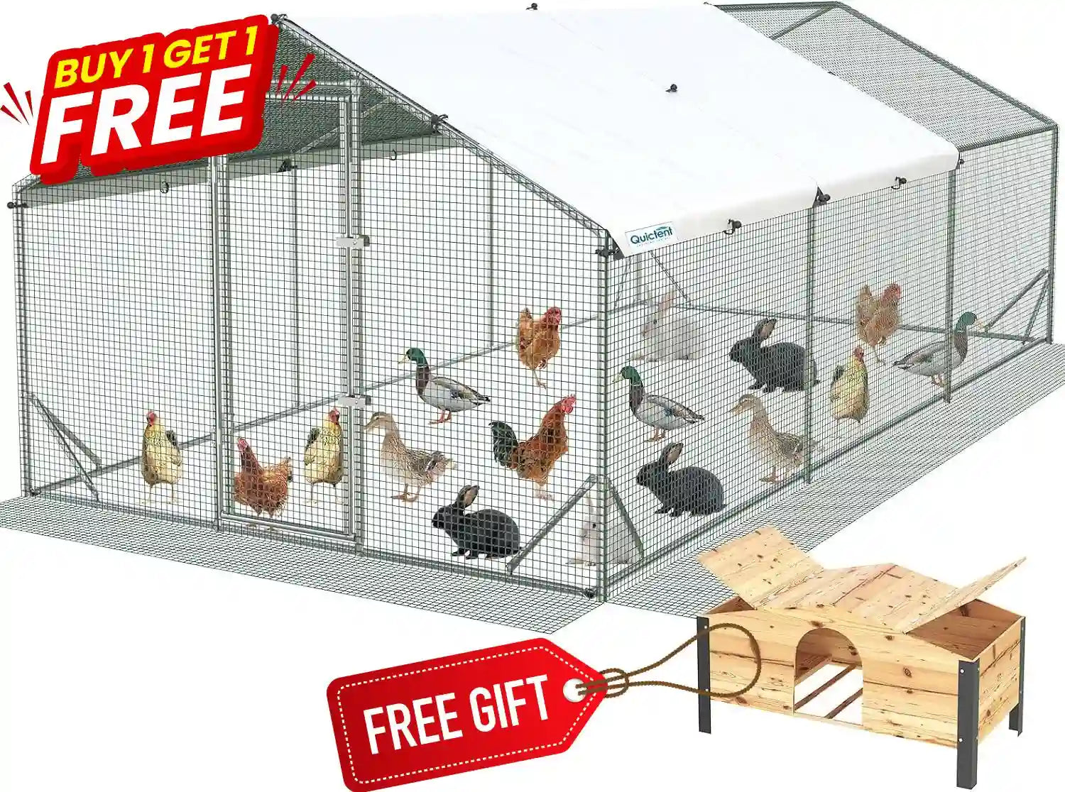 Large metal chicken coop with a cover#size_18x9ft w/Extended Wire+FREE NestBox