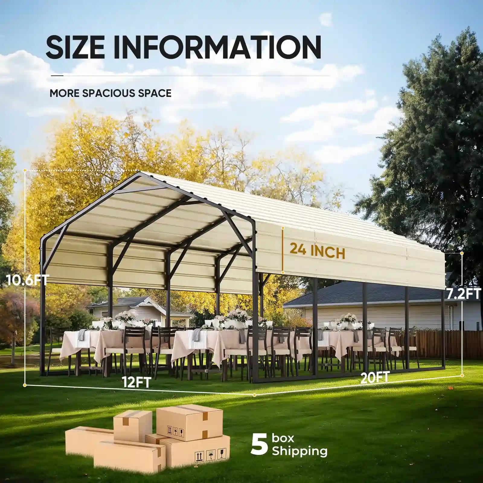 12x20 ft Metal Roof Carport Size#size_12X20ft
