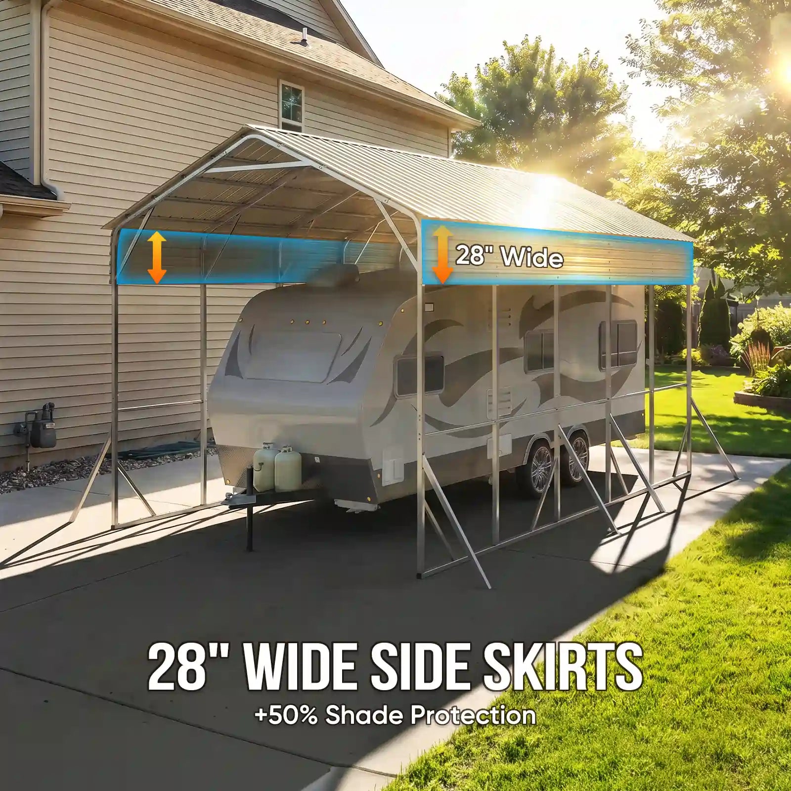 a carport featuring 28-inch wide side skirts and shade protection#size_14X25ft-Taller
