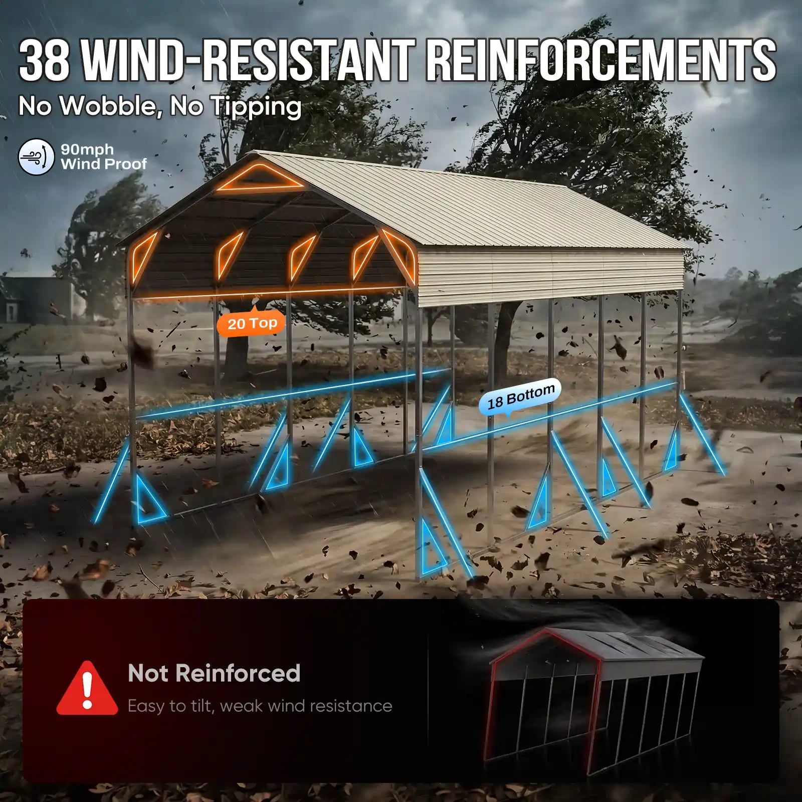 Wind-resistant car shelter#size_14X25ft-Taller