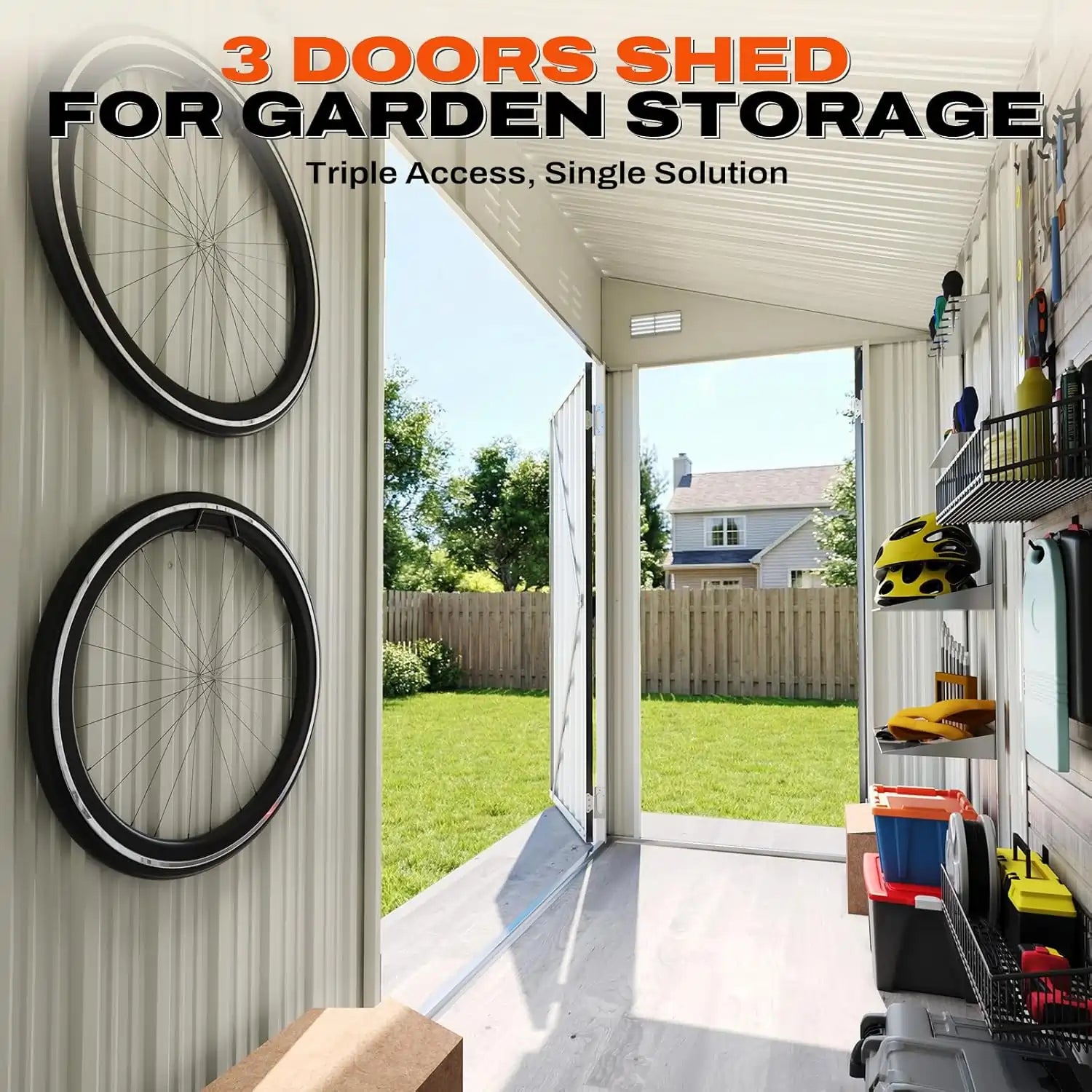 Triple Door Access shed to Roll or ride bikes#size_8x4FT