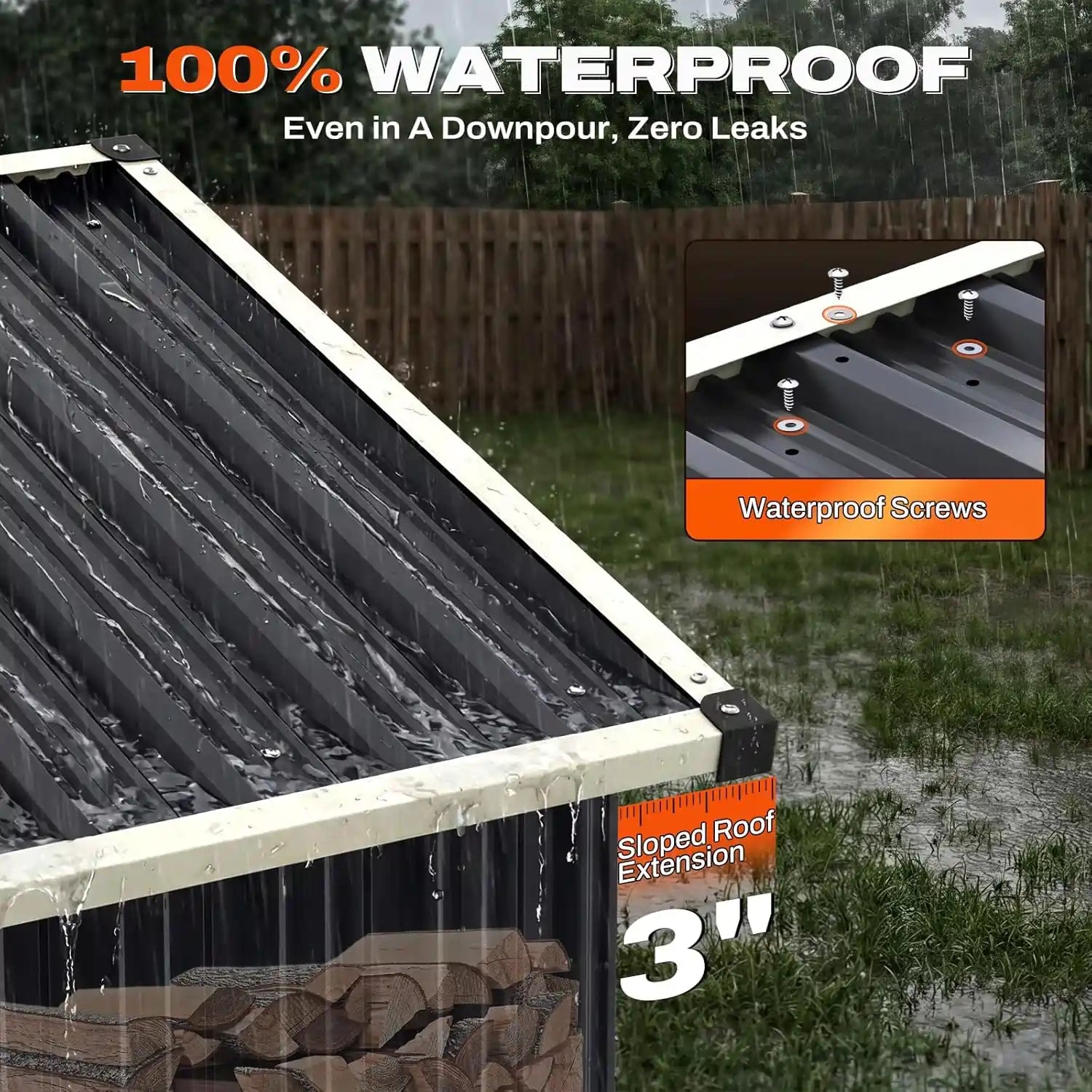 Sloped roof with 3" extension#size_8x4FT