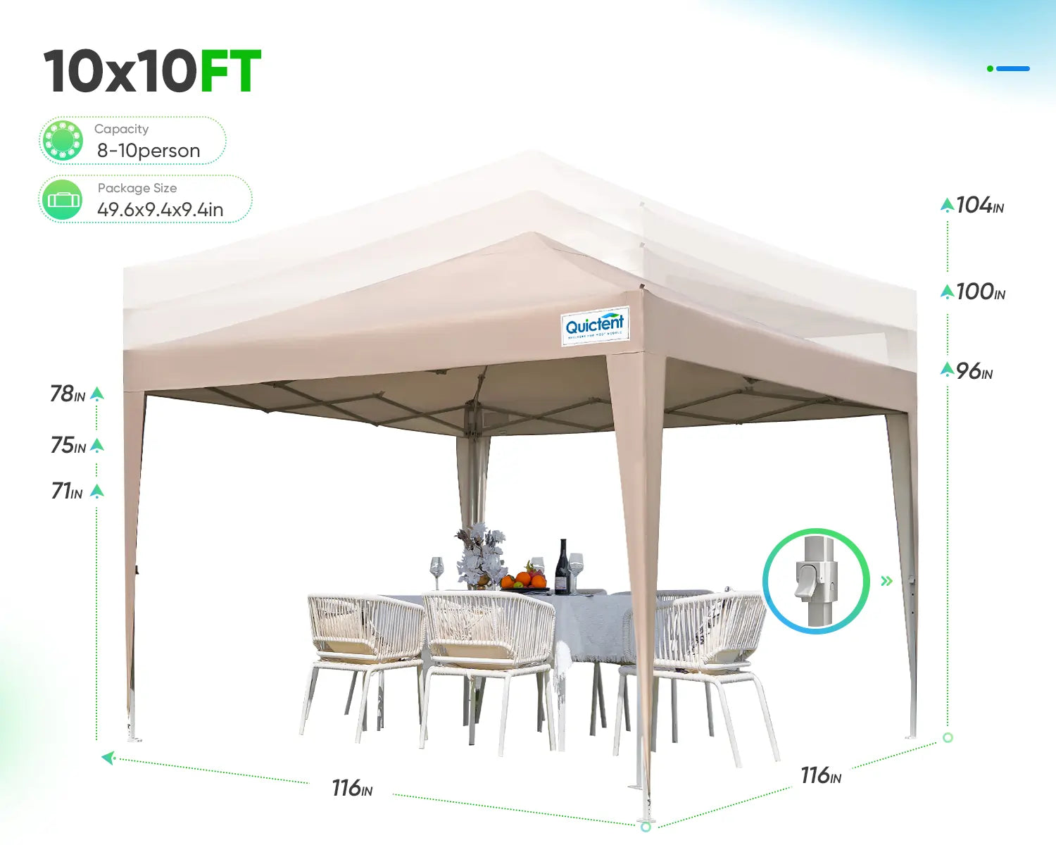 10' x 10' Pop Up Canopy with Sides 3 built-in height options#color_beige