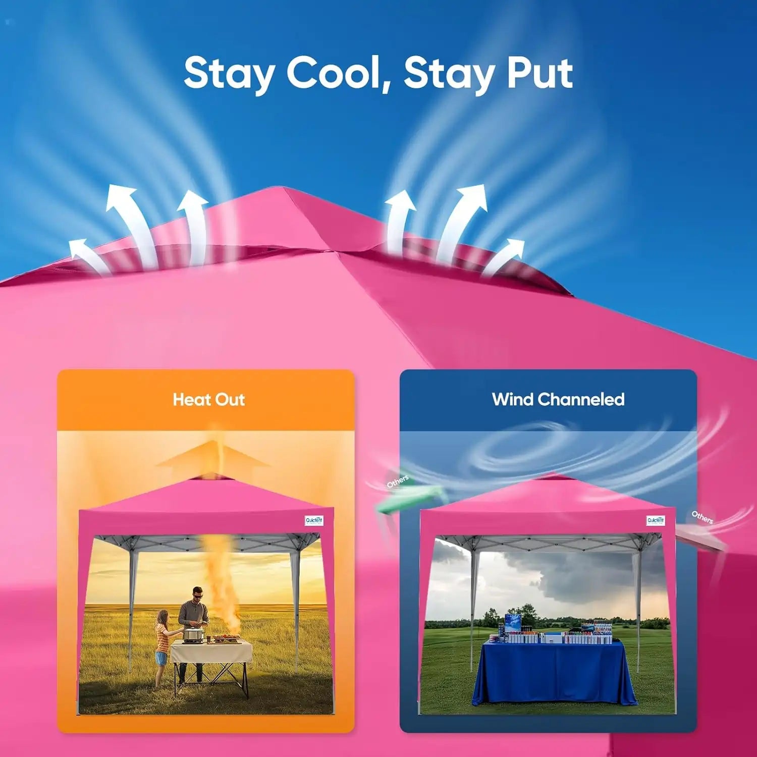 a vented roof for enhanced airflow and stability#color_Pink-with Vent