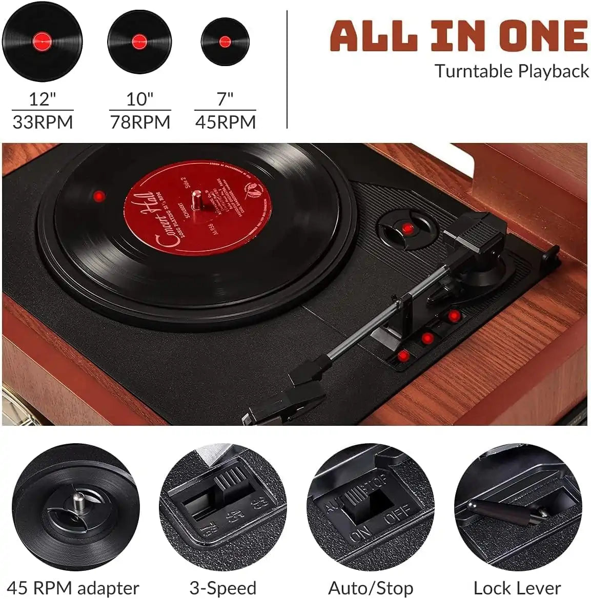 1x Turntable, 1x Gift Card, 1x Replacement Stylus, 1x 45RPM adapter#color_mahogany