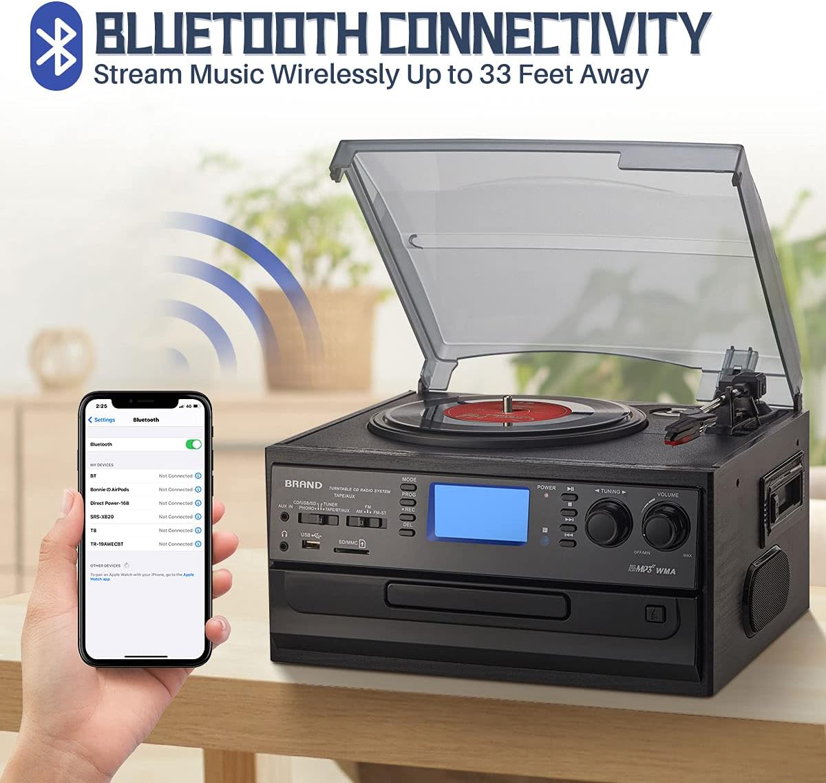 Record player with Bluetooth connectivity feature#color_black