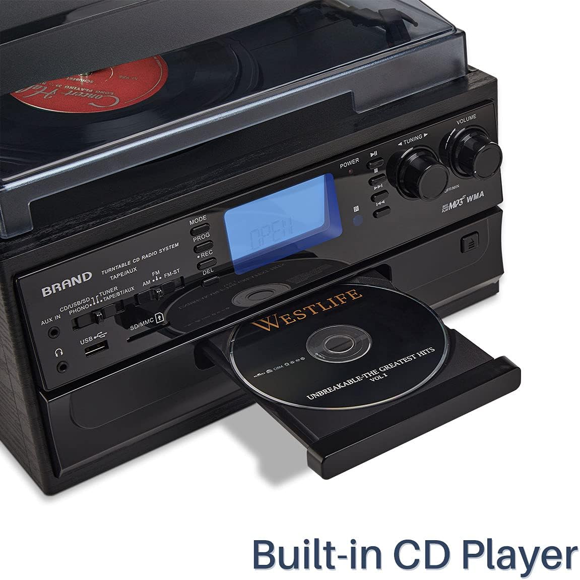 Multimedia device with built-in CD player and record player#color_black