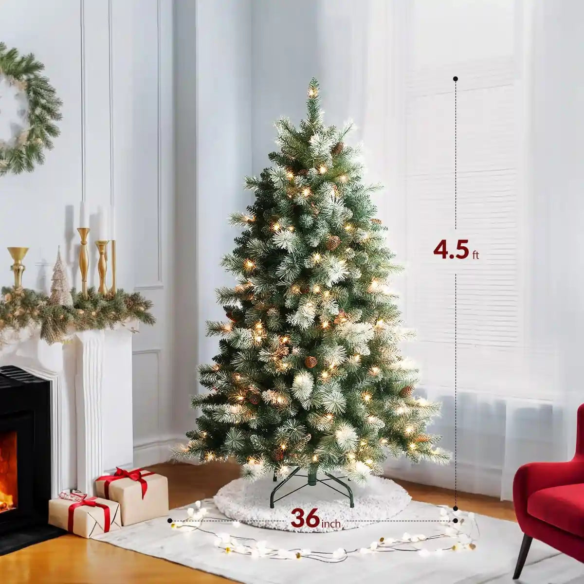 OasisCraft 4.5FT Pre-lit Snowy Aspen Spruce Christmas Tree Size#size_4.5FT