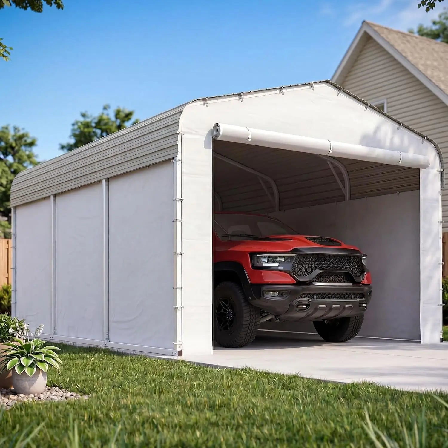 Full Surround PE Enclosure Kit for 10X15FT Metal Carport (2*Sidewalls+2*Zipper Doors)