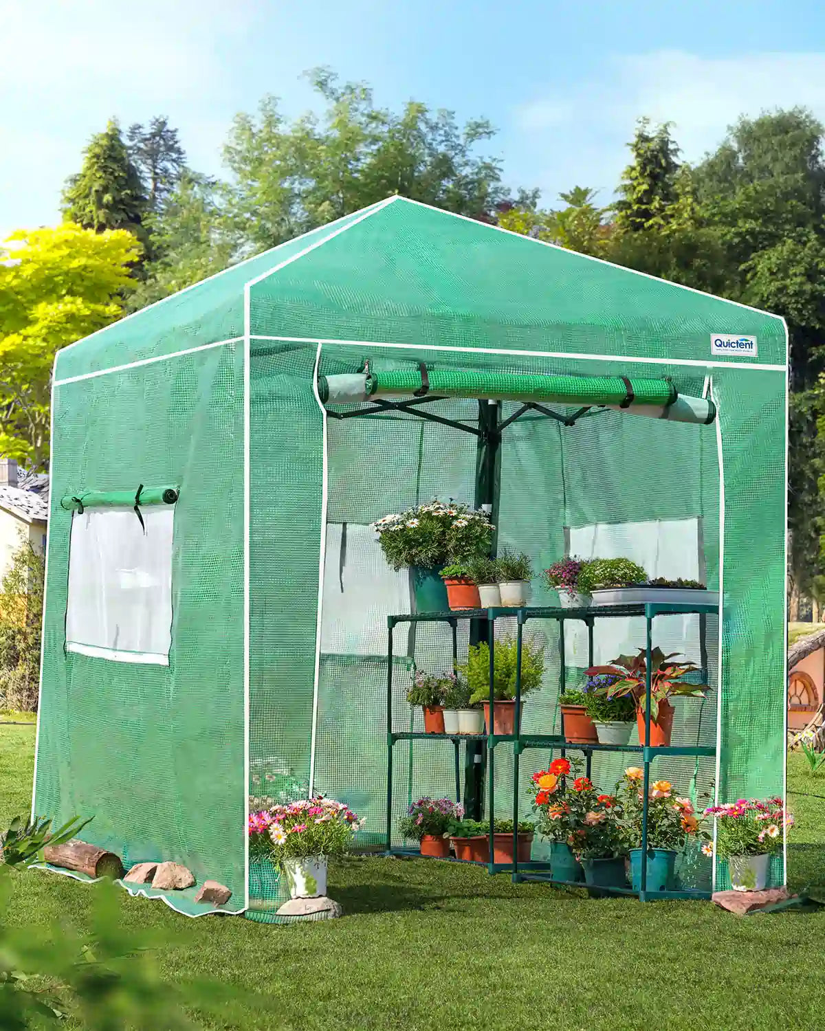 8'x6' Portable Pop-up Walk-in Greenhouse with Roll-up Door#size_8x6ft-Green