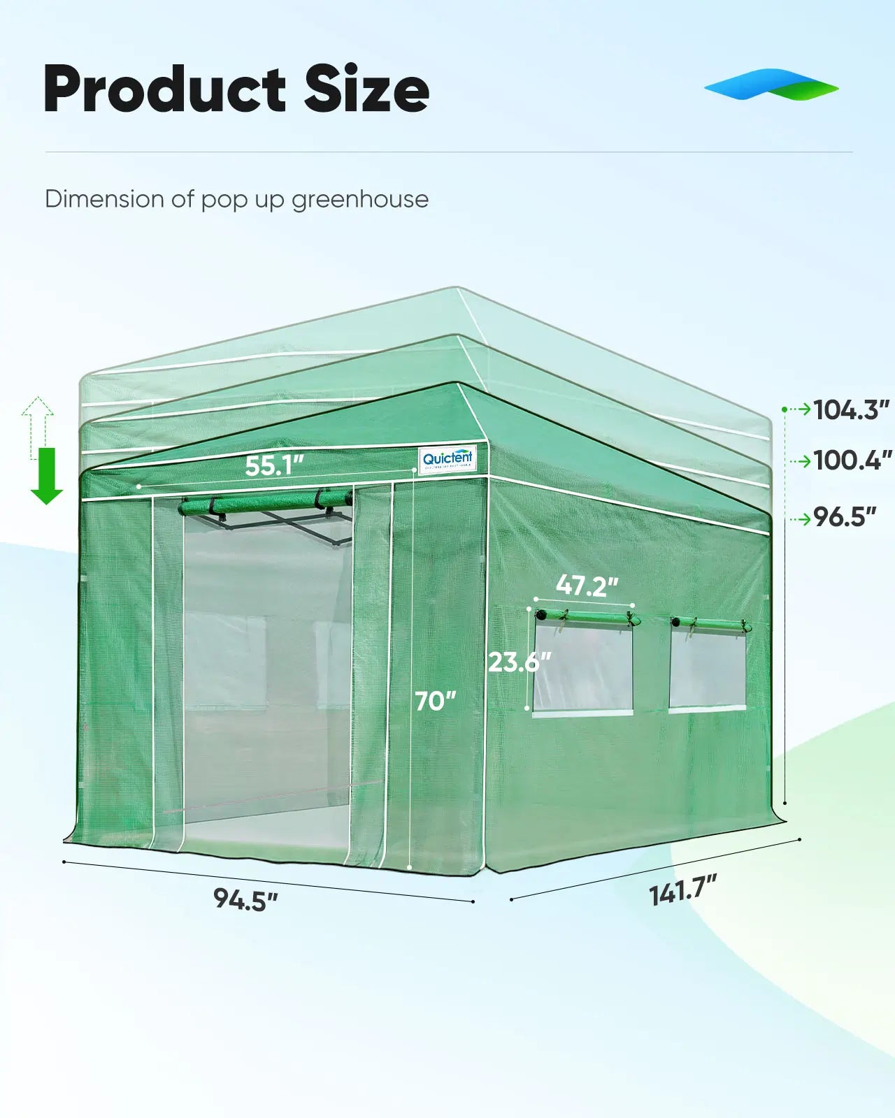 12'x8' Portable Pop-up Walk-in Greenhouse Green Size#size_12x8ft-Green