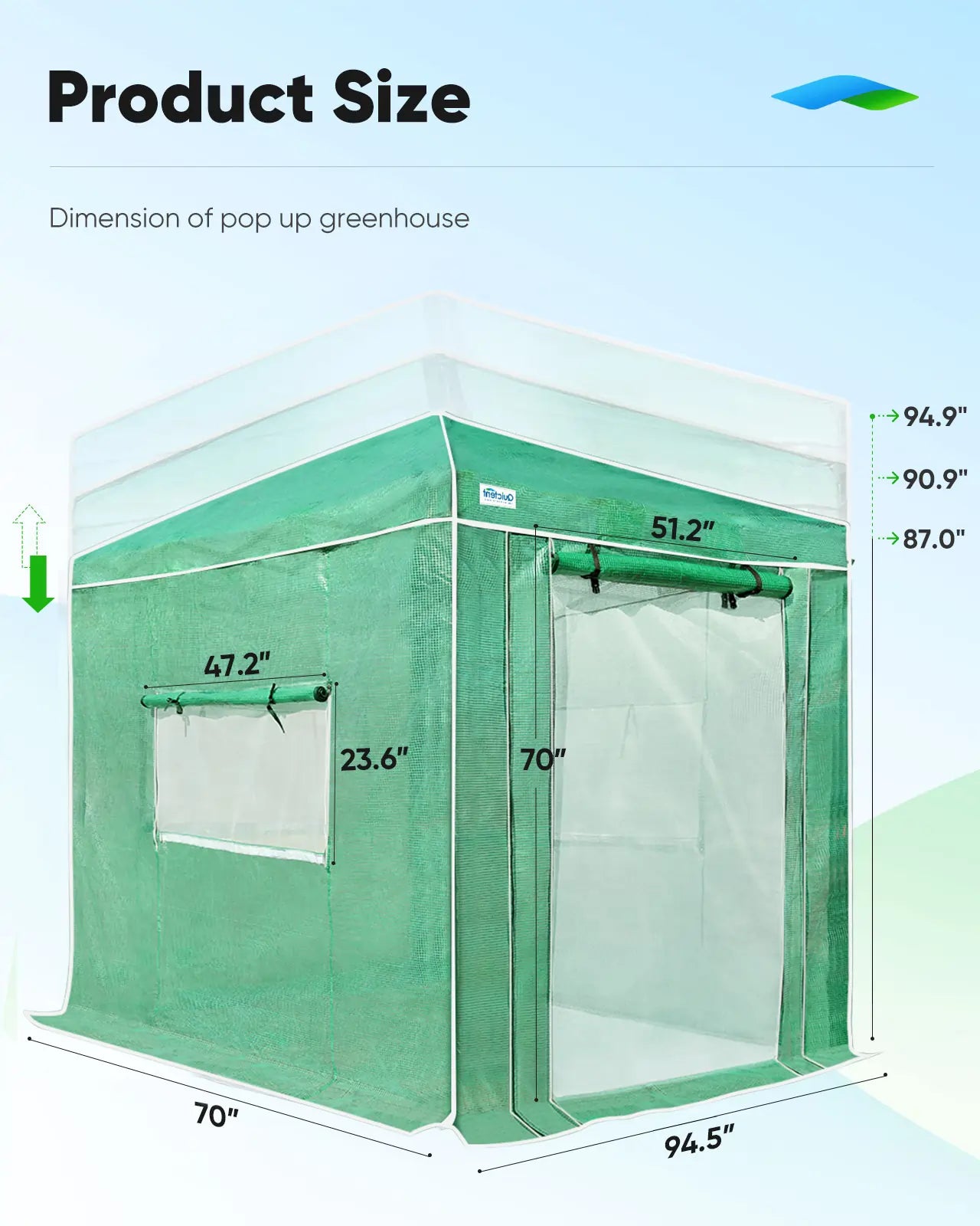 8'x6' Portable Pop-up Walk-in Greenhouse Green Size#size_8x6ft-Green