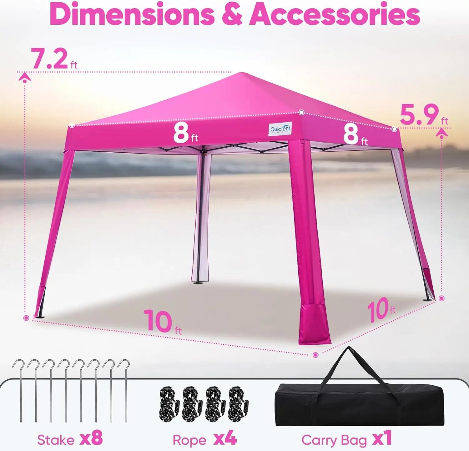 Pink outdoor canopy tent with dimensions#color_Pink