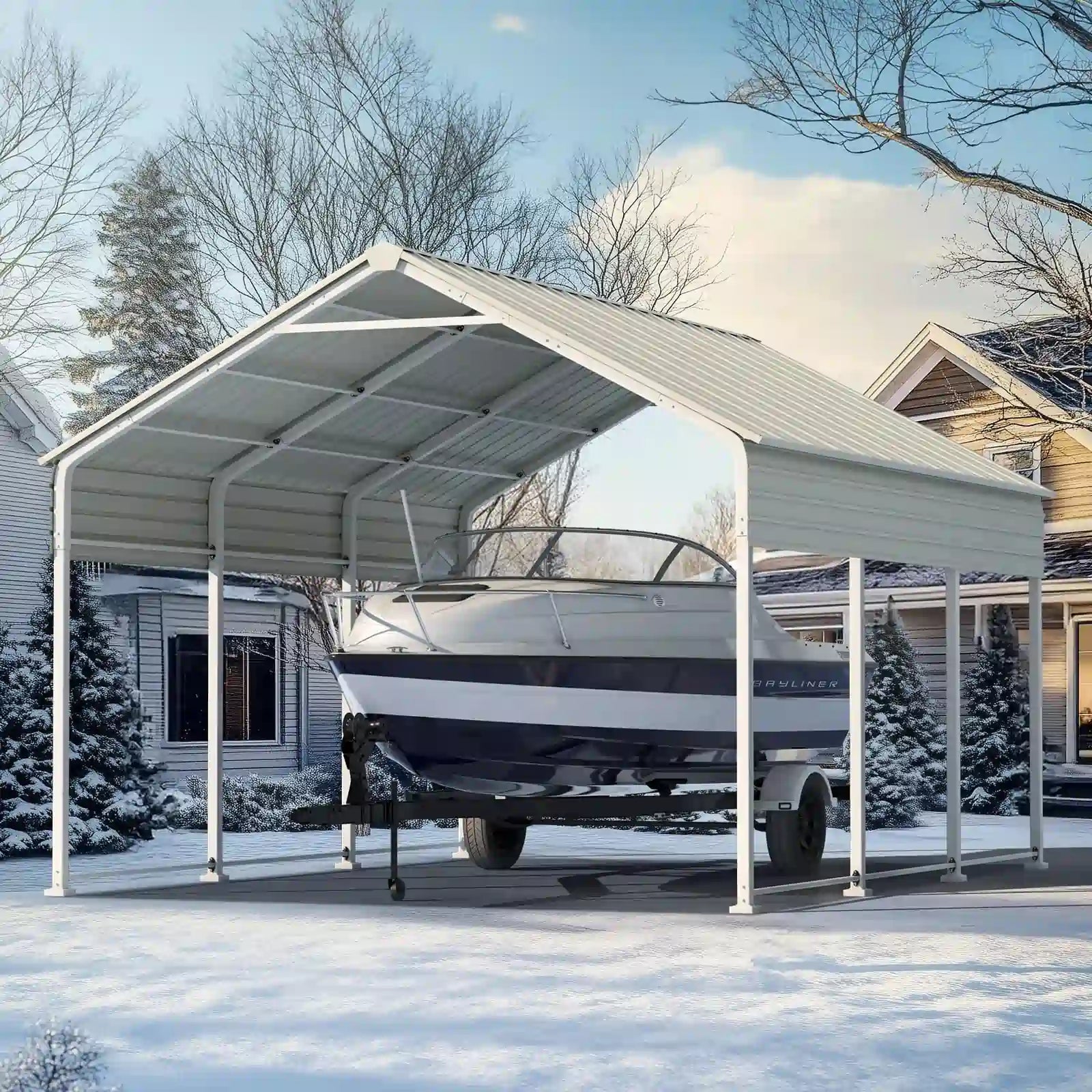 Pre-Drilled All Weather Metal Car Shelter#size_10X16ft