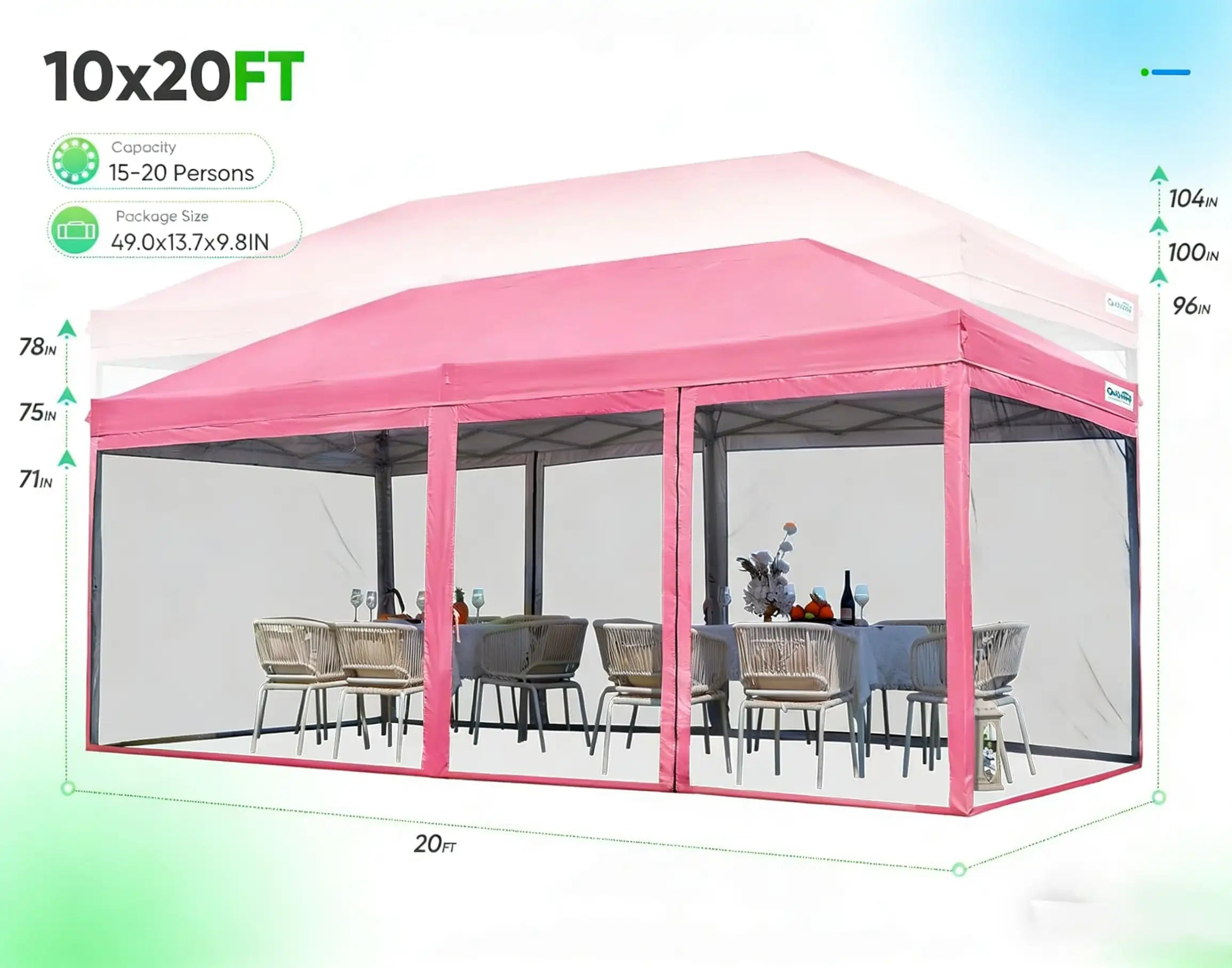 Pink outdoor canopy tent with dimensions#color_Pink