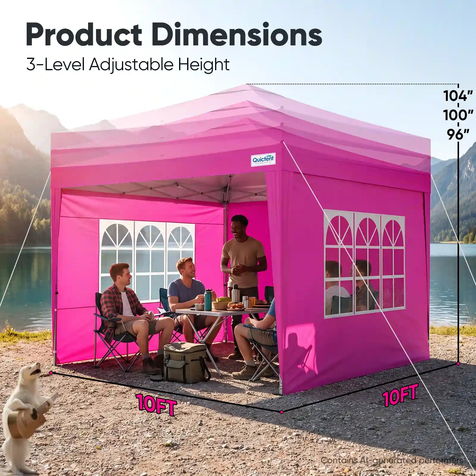 10x10 Pop Up Canopy Size#style_Pink w/3 Sidewalls