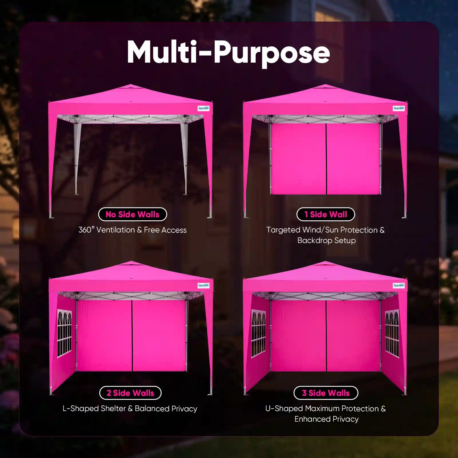 Perfect for short-term setups, market days, and parties#style_Pink w/3 Sidewalls