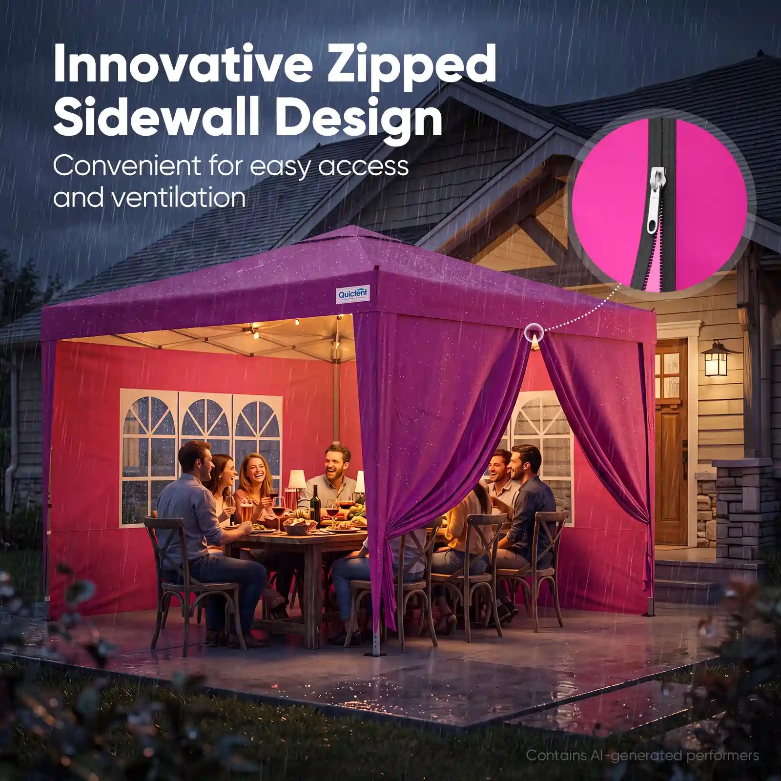 2 with transparent church windows, 1 zipper door#style_Pink w/3 Sidewalls