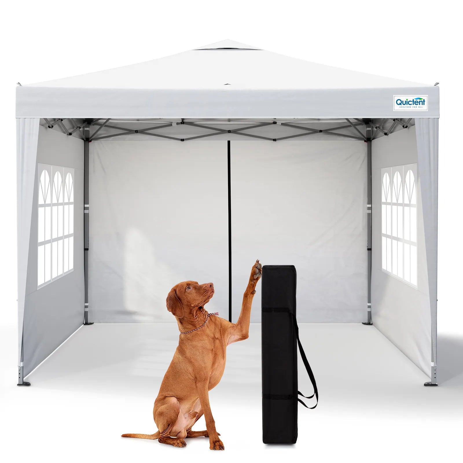 10'x10' Upgraded Pop up Canopy Tent with Church Sidewalls, White w/3 Sidewalls