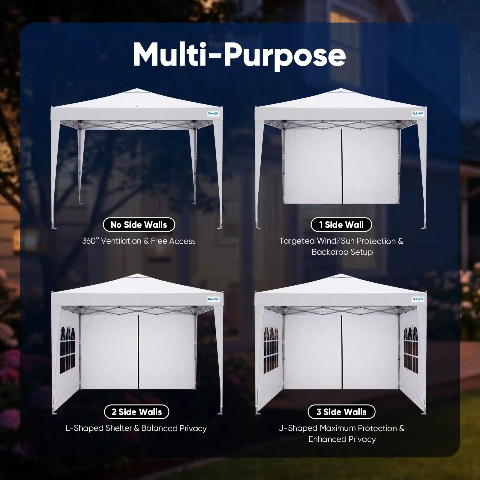 Ideal for backyard gatherings, flea markets, vendor booths, camping#style_White w/3 Sidewalls