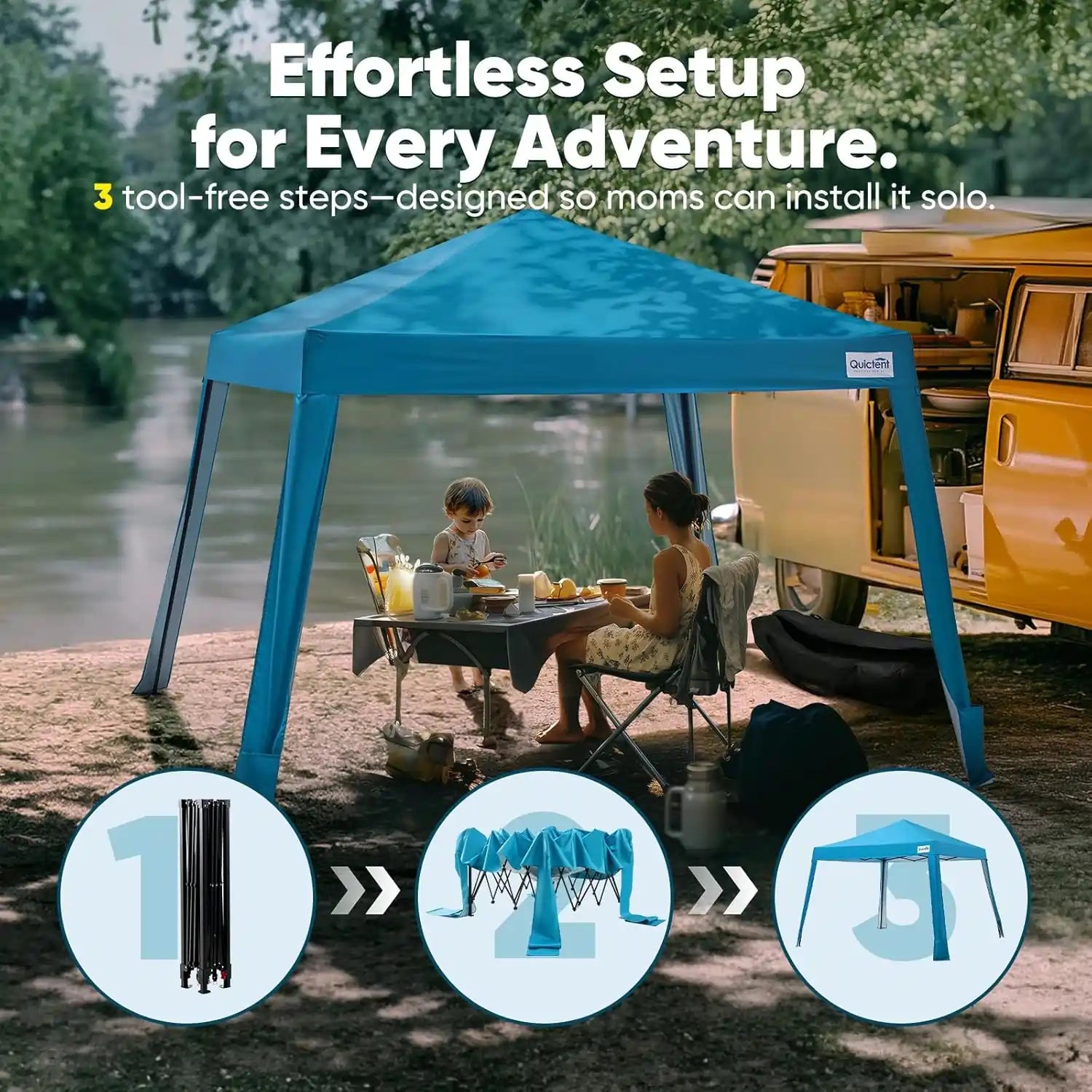 Blue pop-up canopy tent set up outdoors#style_Blue