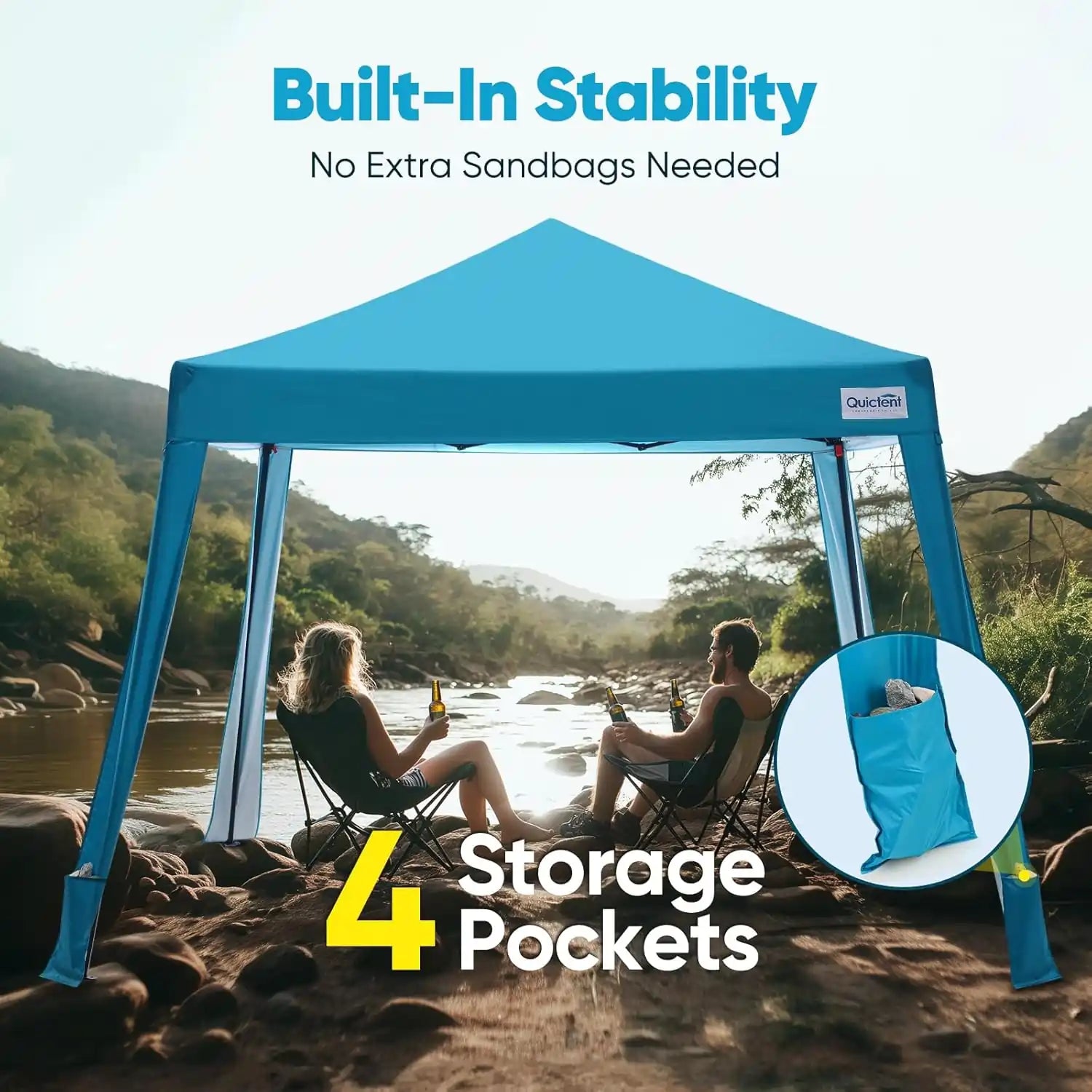 Blue pop-up tent with storage pockets#style_Blue