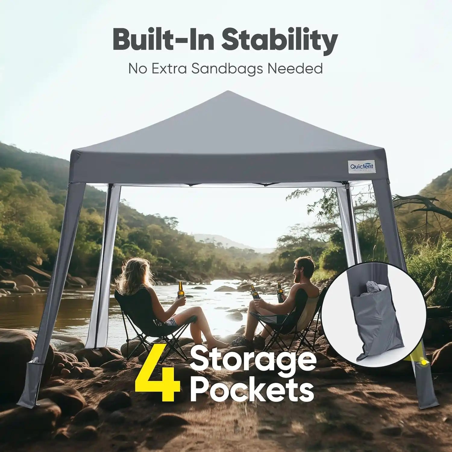 Camping canopy with built-in 4 storage pockets#style_Gray