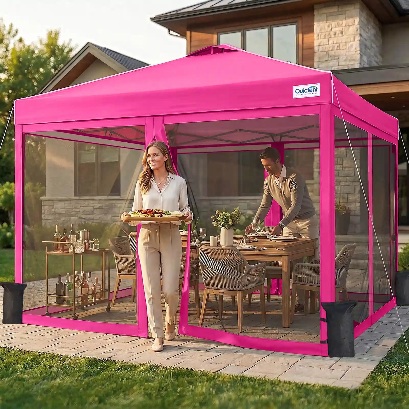 Pink outdoor canopy tent with screen walls#style_Pink w/Magnetic Door